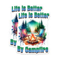 (2 Pack) Life is Better by Campfire Stickers - Campfire Outdoor Vibes - Nature Enthusiast Stickers - 5" On Longest Side - Sticks to Smooth Flat Surfaces - Made in USA - BMCS6827