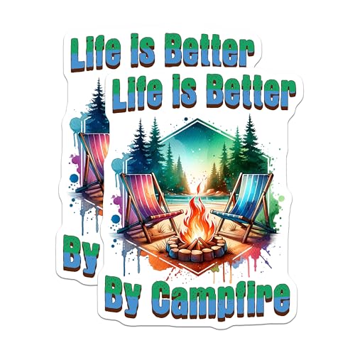 (2 Pack) Life is Better by Campfire Stickers - Campfire Outdoor Vibes - Nature Enthusiast Stickers - 5" On Longest Side - Sticks to Smooth Flat Surfaces - Made in USA - BMCS6827