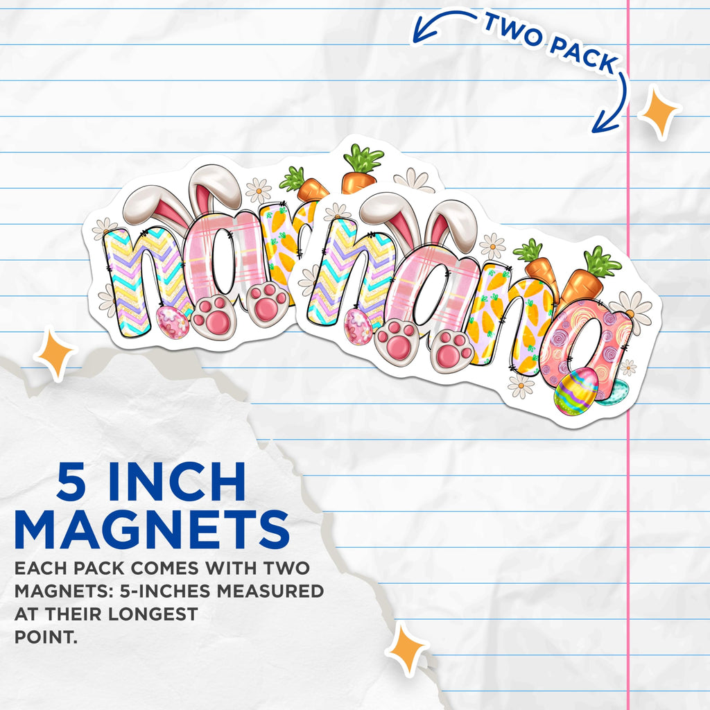 (2 Pack) Easter Mama Magnets - Cute Bunny Ears Paws Carrots Design - Festive Spring Holiday Refrigerator Decoration for Mom - 5 Inches On Longest Side - Thick Durable Magnet - Made in USA - MAG24600