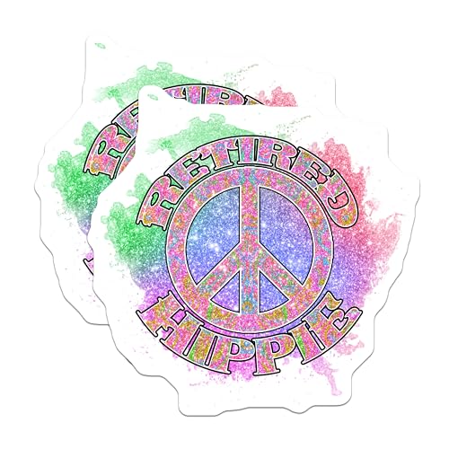 (2 Pack) Retired Hippie Stickers - Peace Sign Stickers - Colorful Hippie Stickers - 5" On Longest Side - Sticks to Smooth Flat Surfaces - Made in USA - BMCS4729