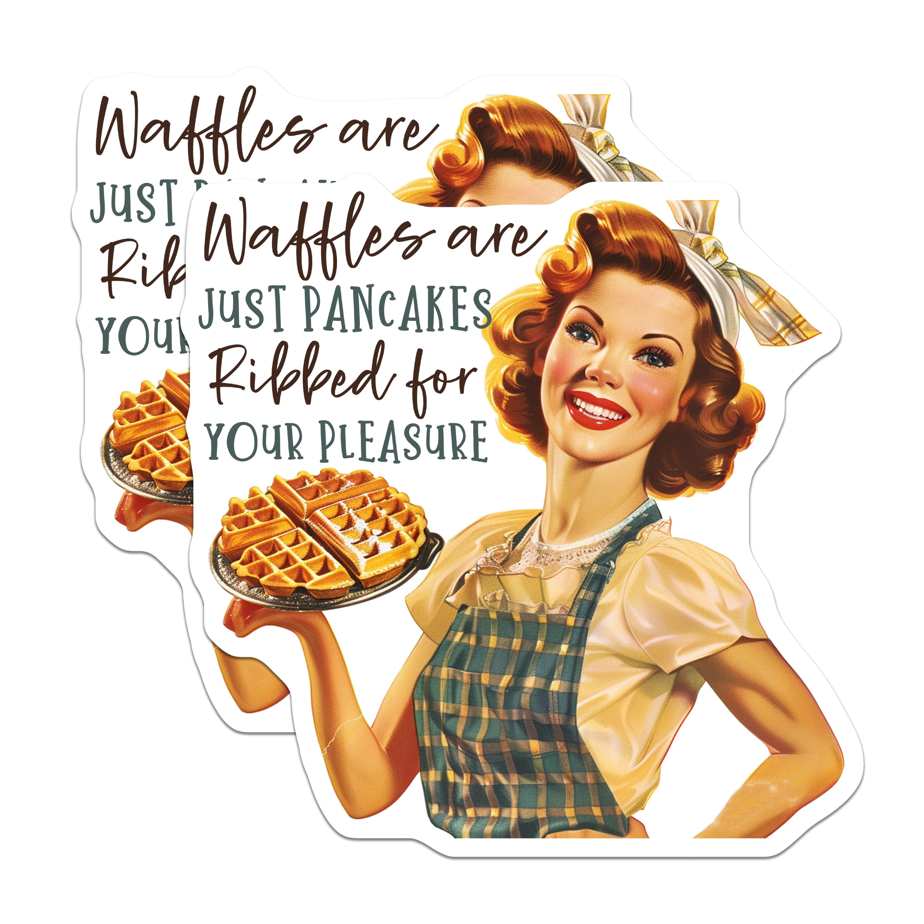 (2 Pack) Funny Waffle Magnets - Retro Kitchen Decor - Pin Up Girl Humor - Foodie Refrigerator Accessory - 5 Inches On Longest Side - Thick Durable Magnet - Made in USA - MAG38948