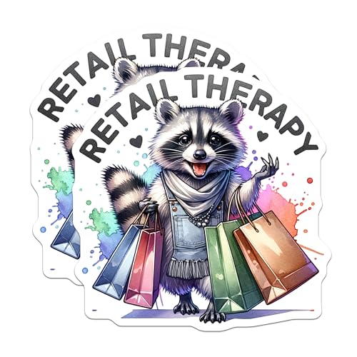 (2 Pack) Retail Therapy Magnets - Raccoon Design - Shopping Themed - Fun Refrigerator ation - 5" On Longest Side - for Cars, Fridges, Toolboxes - Made in USA - MAG4538