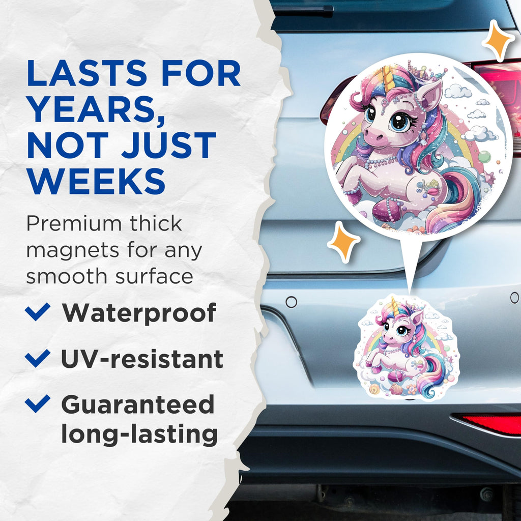 (2 Pack) Unicorn Magnets - Adorable Rainbow Fantasy Creature Decor - Magical Dreamy Locker Kitchen Accessories - 5 Inches On Longest Side - Thick Durable Magnet - Made in USA - MAG20209