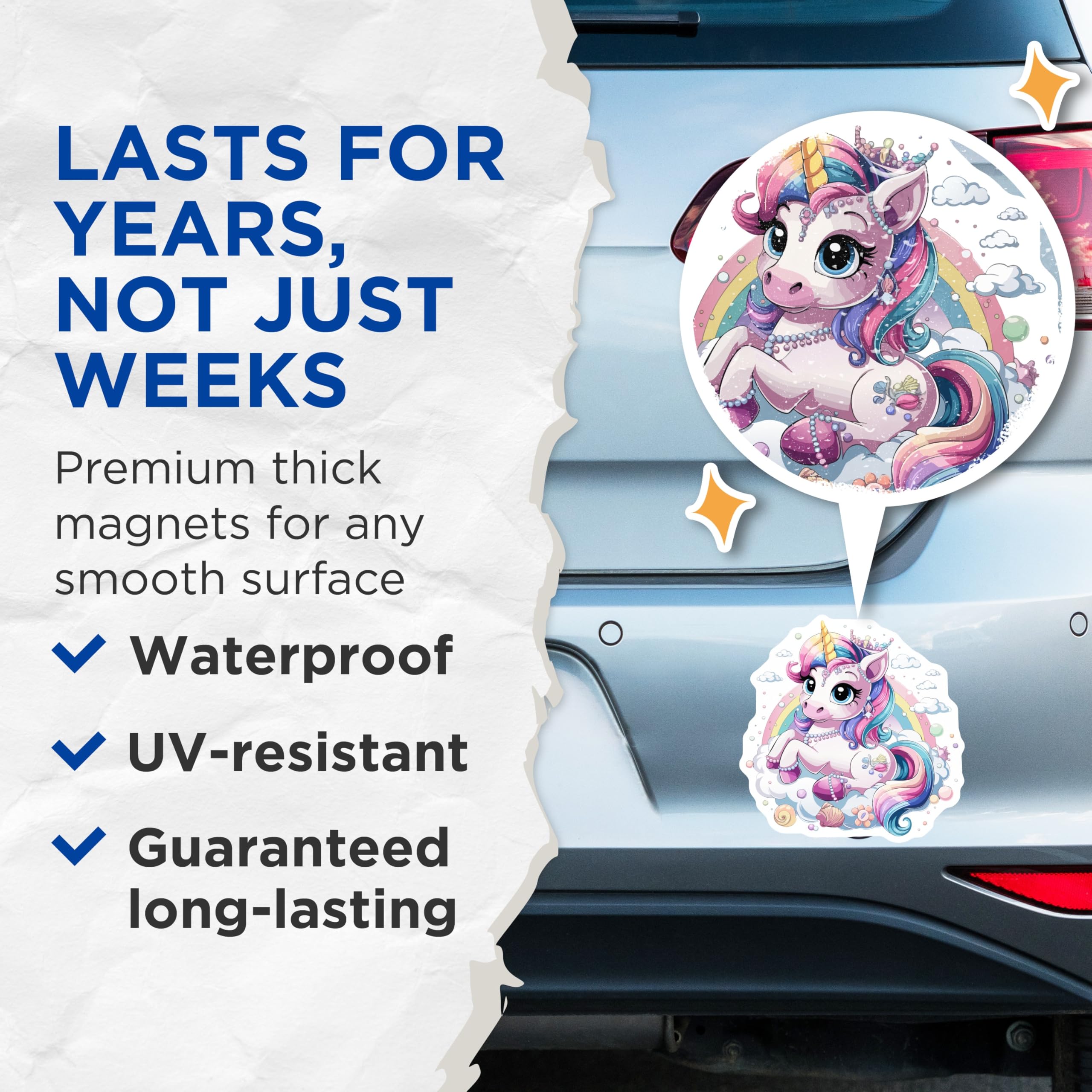 (2 Pack) Unicorn Magnets - Adorable Rainbow Fantasy Creature Decor - Magical Dreamy Locker Kitchen Accessories - 5 Inches On Longest Side - Thick Durable Magnet - Made in USA - MAG20209