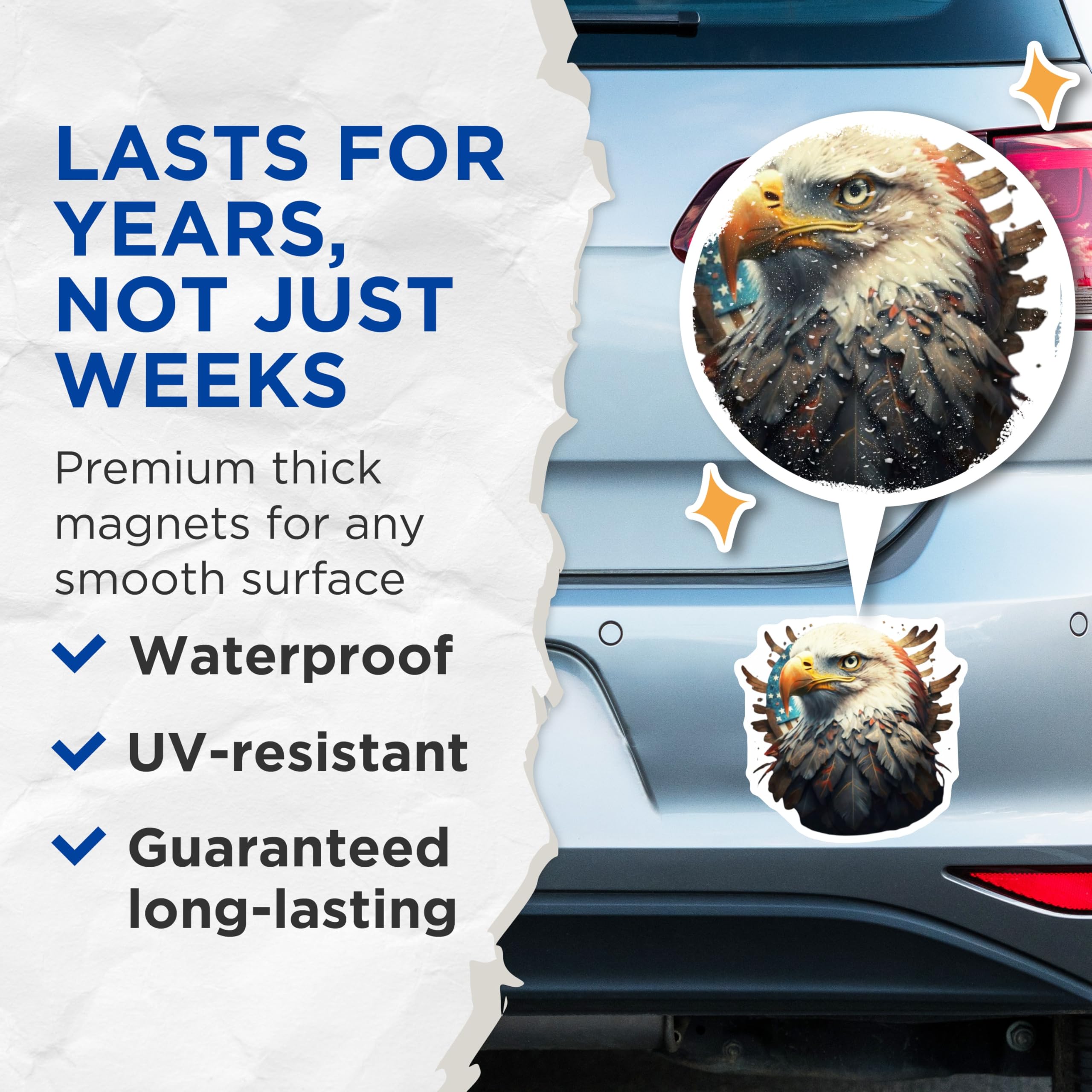 (2 Pack) American Eagle Magnets - Bald Eagle Wildlife Art - USA Flag Patriotic Decor - Freedom Symbol Fridge Accessory - 5 Inches On Longest Side - Thick Durable Magnet - Made in USA - MAG21721