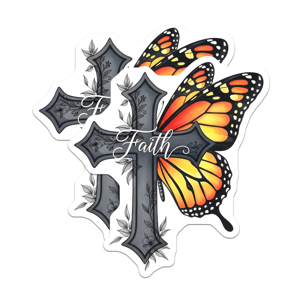 (2 Pack) Faith Butterfly Cross Magnets - Religious Decor - Inspirational Fridge Magnets - 5" On Longest Side - Premium Magnet - for Cars, Refrigerators, Toolboxes, Lockers - Made in USA - MAG17206
