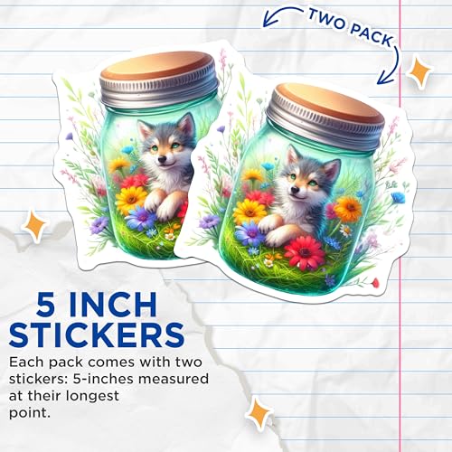 (2 Pack) Cute Fox in a Jar Stickers - Animal Jar Art - Adorable Fox Stickers - 5" On Longest Side - Sticks to Smooth Flat Surfaces - Made in USA - BMCS9383