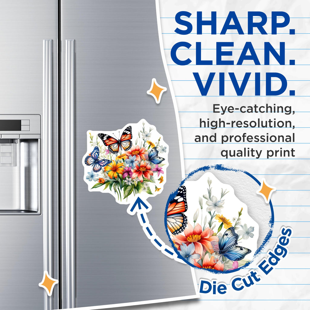 (2 Pack) Butterfly Flower Magnets - Floral Butterfly Decor - Spring Garden Fridge Magnets - 5" On Longest Side - Premium Magnet - for Cars, Refrigerators, Toolboxes, Lockers - Made in USA - MAG15353