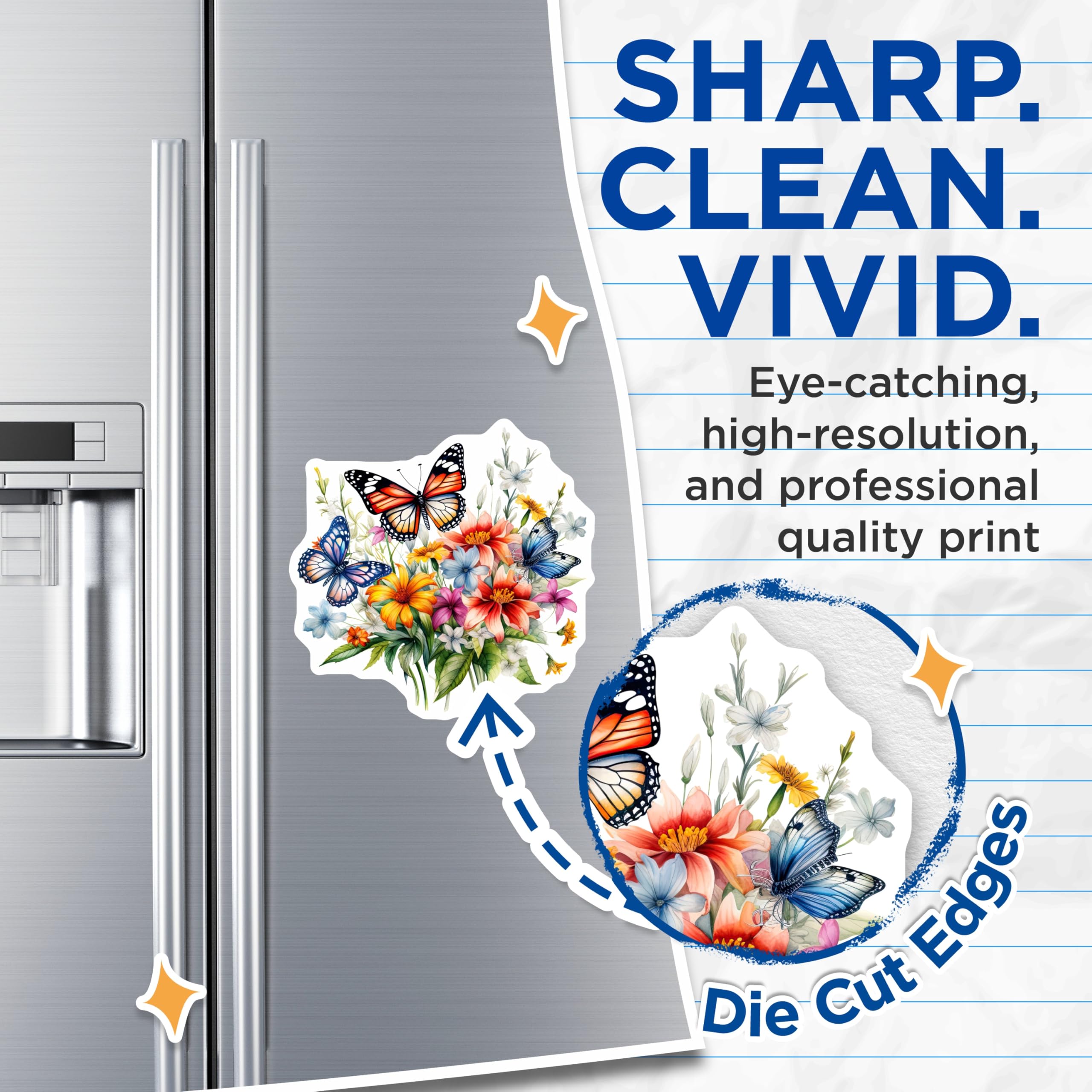 (2 Pack) Butterfly Flower Magnets - Floral Butterfly Decor - Spring Garden Fridge Magnets - 5" On Longest Side - Premium Magnet - for Cars, Refrigerators, Toolboxes, Lockers - Made in USA - MAG15353