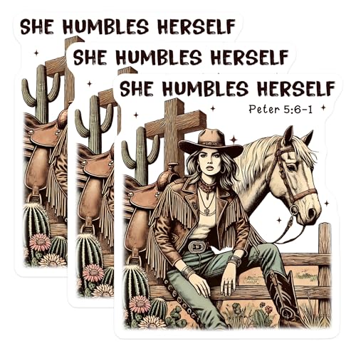 (3 Pack) Cowgirl Decals - Western Woman Art - Inspirational Verse Decals - 3 Inches On Longest Side - Easy Peel & Apply - Made in USA - 3MCS4666