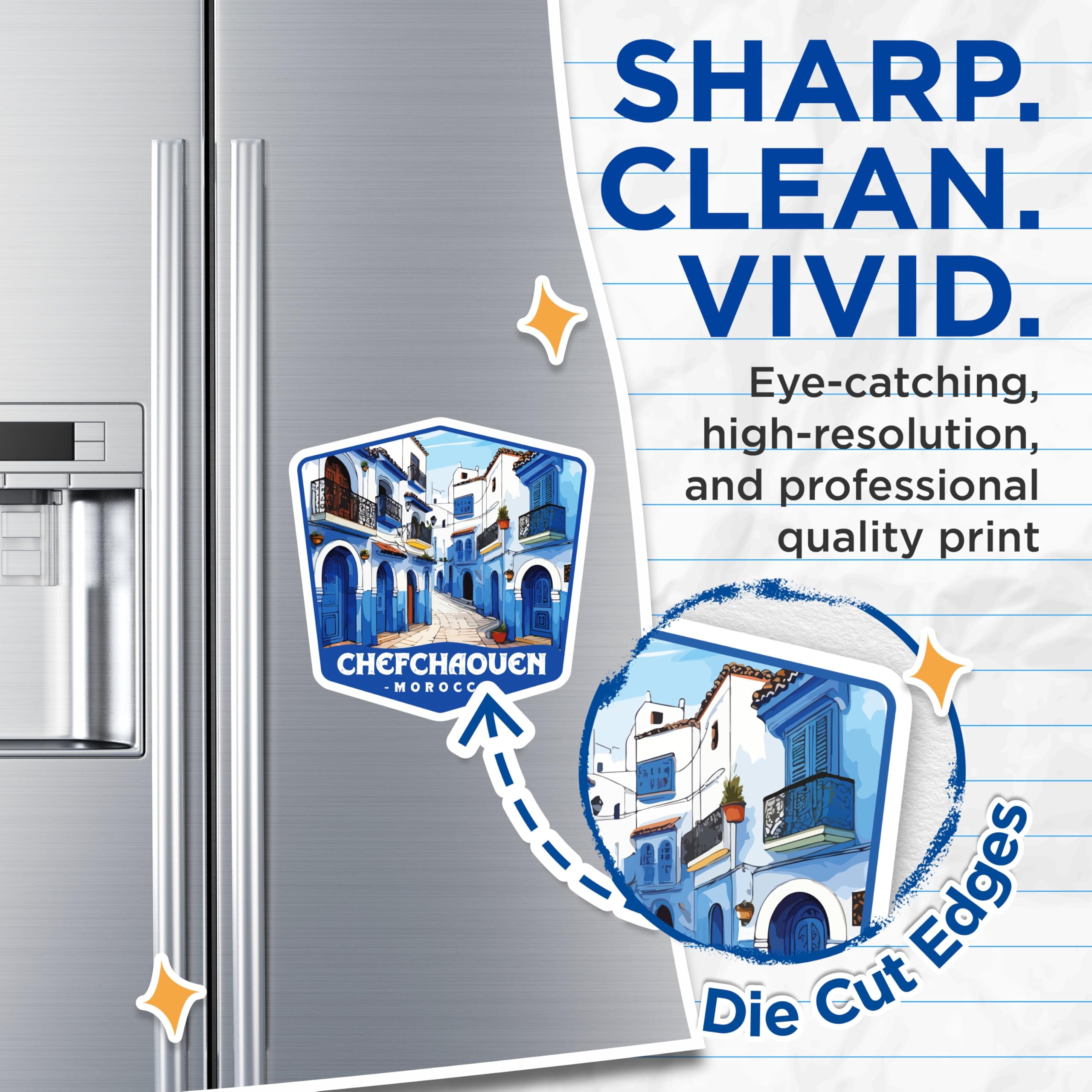 (2 Pack) Chefchaouen Blue City Magnets - Morocco Street Scene Decor - Moroccan Travel Souvenir Refrigerator Art Display - 5 Inches On Longest Side - Thick Durable Magnet - Made in USA - MAG19871