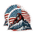 (2 Pack) American Bigfoot Stickers - Patriotic Sasquatch Hunting - Mountain Wilderness USA Flag - Cryptid Folklore - 5" On Longest Side - Sticks to Smooth Flat Surfaces - Made in USA - BMCS21907