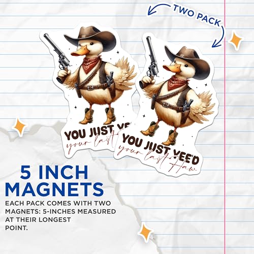 (2 Pack) Cowboy Duck Magnets - Funny Animal Magnets - Home ation - Cute Duck Magnets - Western Style Magnets - 5" On Longest Side - for Cars, Fridges, Toolboxes - Made in USA - MAG3702