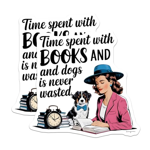 (2 Pack) Time Spent with Books and Dogs Magnets - Funny Dog Lovers - Book Enthusiast Decor - Retro Style Magnets - 5" On Longest Side - for Cars, Fridges, Toolboxes - Made in USA - MAG7143