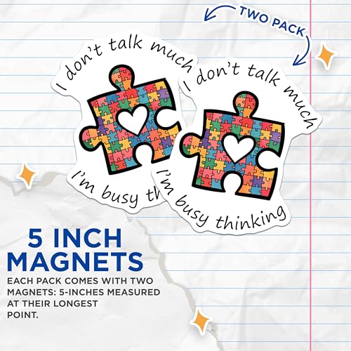 (2 Pack) Puzzle Piece Magnets Magnets - Inspirational Quote - Autism Awareness Decoration - 5" On Longest Side - Made in USA - Sticks to Refrigerators & Metal Surfaces - MAG8426