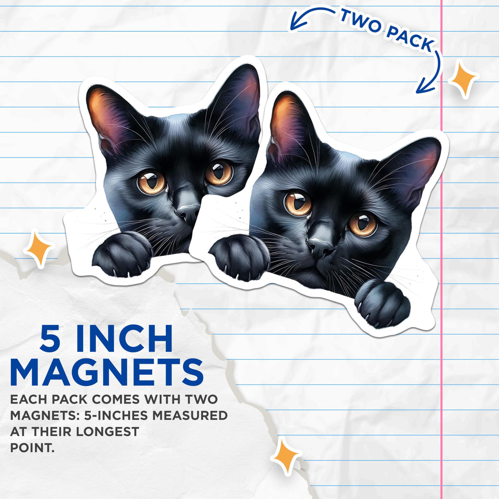 (2 Pack) Black Cat Magnets - Cute Kitten Art - Refrigerator Magnets - 5" On Longest Side - Premium Magnet - for Cars, Refrigerators, Toolboxes, Lockers - Made in USA - MAG14376