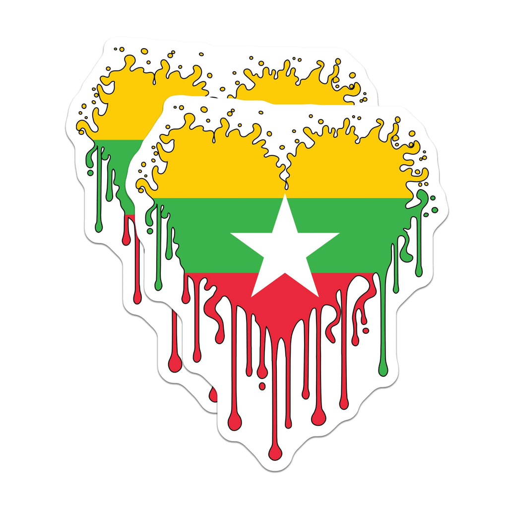 (2 Pack) Myanmar Flag Magnets - Drip Heart Shape - Burmese Pride Souvenir - 5" On Longest Side - Premium Magnet - for Cars, Refrigerators, Toolboxes, Lockers - Made in USA - MAG17671