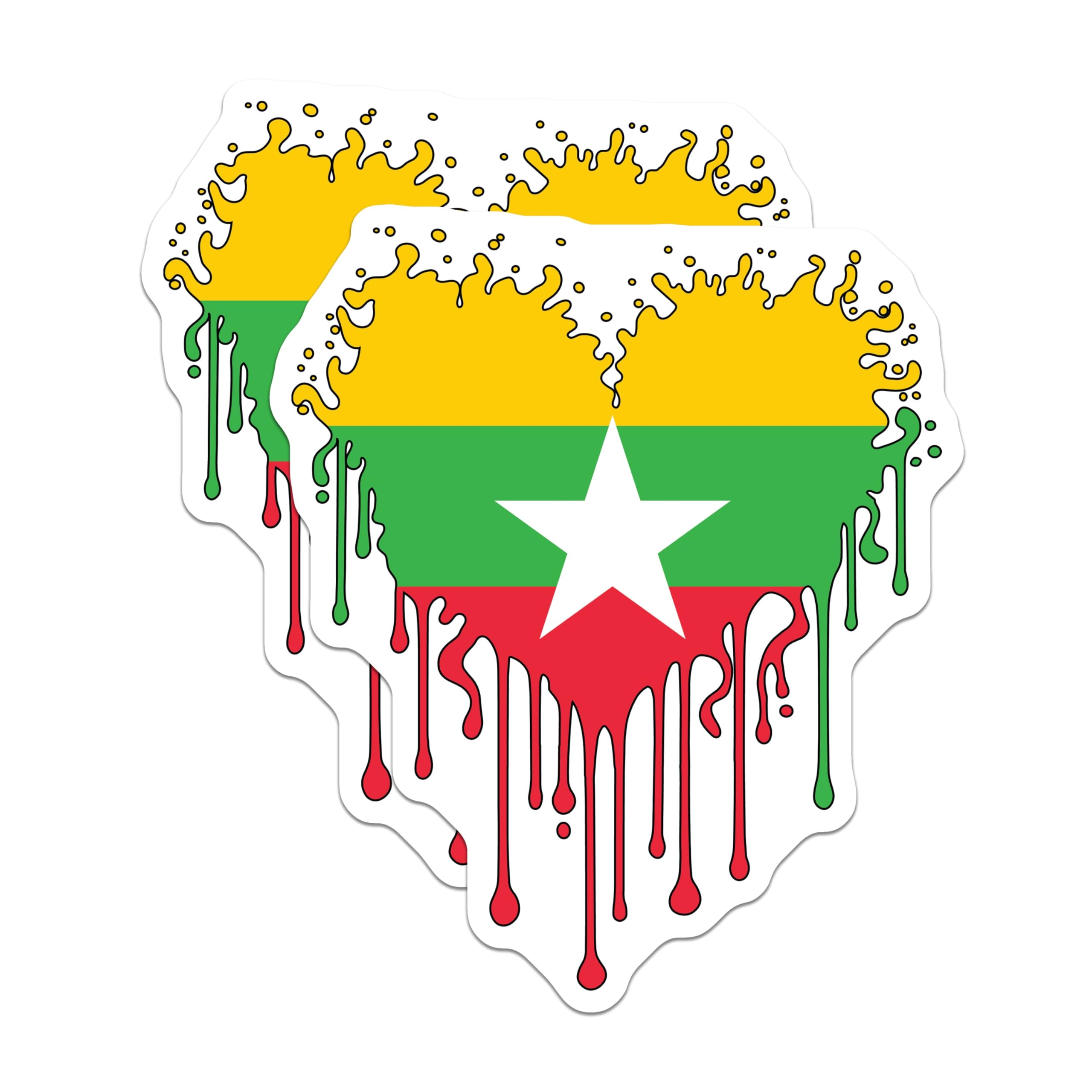 (2 Pack) Myanmar Flag Magnets - Drip Heart Shape - Burmese Pride Souvenir - 5" On Longest Side - Premium Magnet - for Cars, Refrigerators, Toolboxes, Lockers - Made in USA - MAG17671