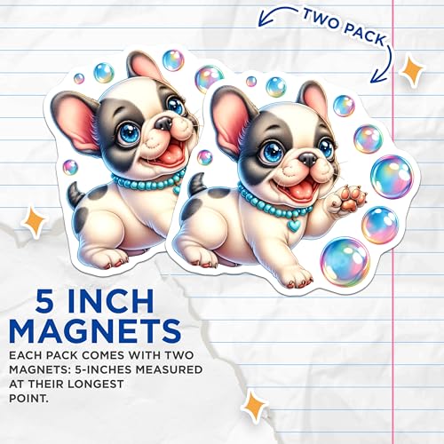 (2 Pack) French Bulldog Magnet - Animal Lover Gift - 5" On Longest Side - Sticks to Smooth Flat Surfaces - Made in USA - MAG9611