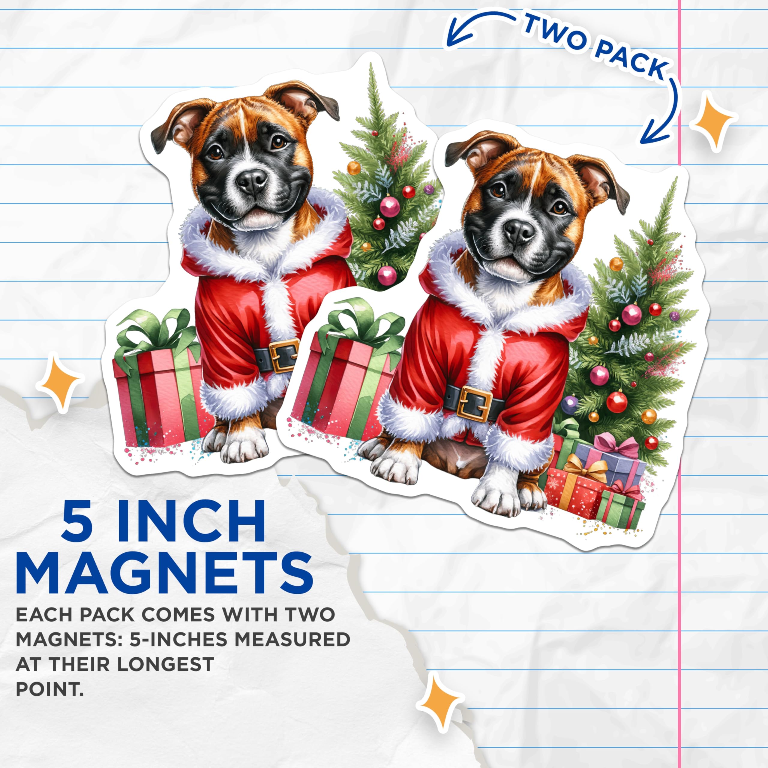 (2 Pack) Boxer Dog Christmas Magnets - Santa Puppy Decor - Holiday Refrigerator Animal - 5 Inches On Longest Side - Thick Durable Magnet - Made in USA - MAG30604