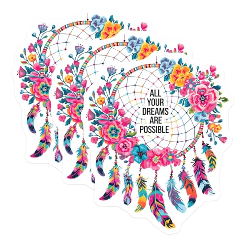 (3 Pack) Dream Catcher Decals - Floral Decal - Motivational Decals - 3 Inches On Longest Side - Easy Peel & Apply - Made in USA - 3MCS6013