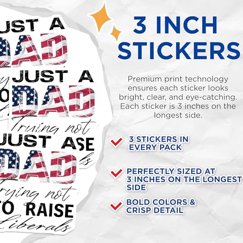 (3 Pack) Patriotic Dad Decals - American Flag Dad - Funny Political Decals - 3 Inches On Longest Side - Easy Peel & Apply - Made in USA - 3MCS7697