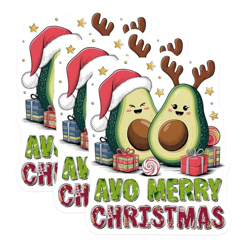 (3 Pack) Avocado Christmas Decals - AVO Merry Christmas - Holiday Laptop Decal - 3 Inches On Longest Side - Easy Peel & Apply - Made in USA - 3MCS7144