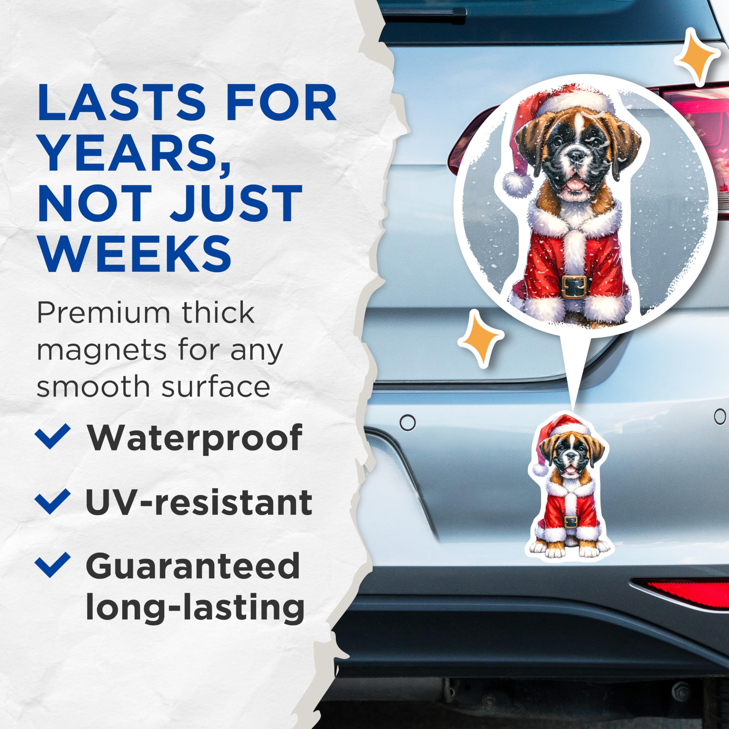 (2 Pack) Boxer Puppy Santa Magnets - Christmas Dog Decor - Holiday Refrigerator Accent - 5 Inches On Longest Side - Thick Durable Magnet - Made in USA - MAG25933