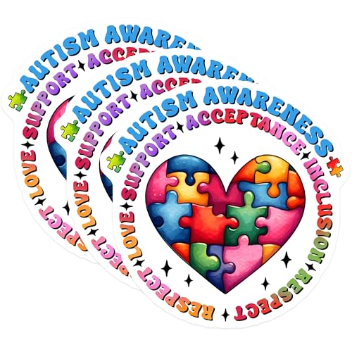 (3 Pack) Autism Awareness Decals - Acceptance Inclusion Stickers - Love Respect Decals - 3 Inches On Longest Side - Easy Peel & Apply - Made in USA - 3MCS1982