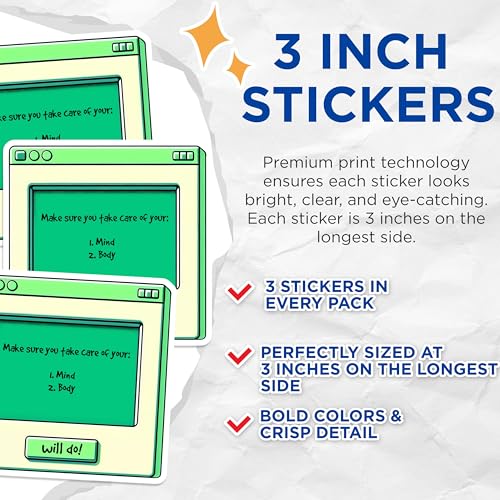 (3 Pack) Self Care Decals - Mental Health Reminders - Wellness Stickers - 3 Inches On Longest Side - Easy Peel & Apply - Made in USA - 3MCS7093