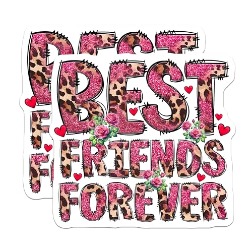 (2 Pack) Best Friends Forever Stickers - Leopard Print Stickers - Rose Heart Stickers - 5" On Longest Side - Sticks to Smooth Flat Surfaces - Made in USA - BMCS9668