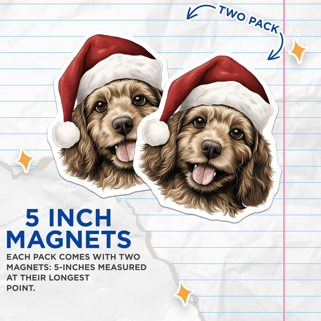 (2 Pack) Christmas Dog Magnets - Santa Hat Pet Decor - Festive Animal Refrigerator Cute Magnets - 5 Inches On Longest Side - Thick Durable Magnet - Made in USA - MAG26999