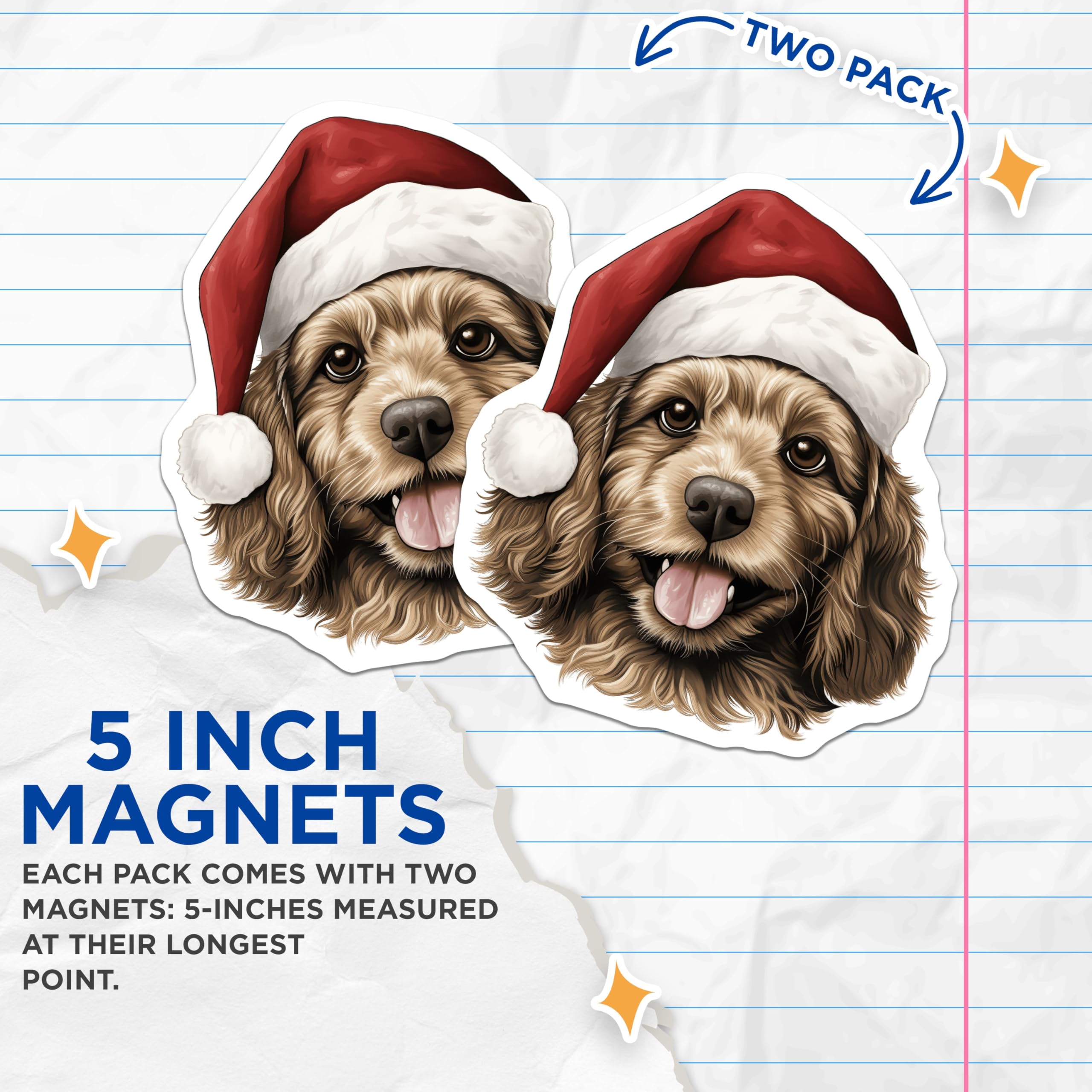 (2 Pack) Christmas Dog Magnets - Santa Hat Pet Decor - Festive Animal Refrigerator Cute Magnets - 5 Inches On Longest Side - Thick Durable Magnet - Made in USA - MAG26999