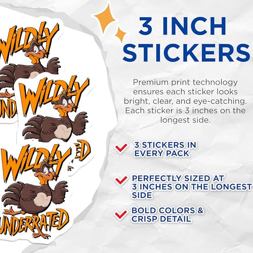 (3 Pack) Underrated Wildly Decals - Funny Turkey - Thanksgiving Decoration - 3 Inches On Longest Side - Easy Peel & Apply - Made in USA - 3MCS2854