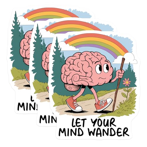 (3 Pack) Let Your Mind Wander Decals - Brain Hiking - Rainbow Laptop Decals - 3 Inches On Longest Side - Easy Peel & Apply - Made in USA - 3MCS6390