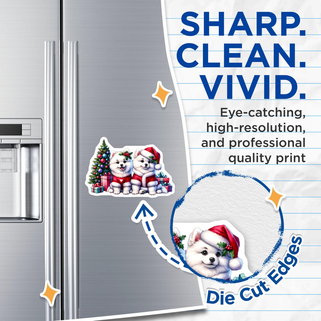(2 Pack) Pomeranian Puppy Christmas Magnets - Santa Dog Decor - Holiday Pet Magnets - 5 Inches On Longest Side - Thick Durable Magnet - Made in USA - MAG28273