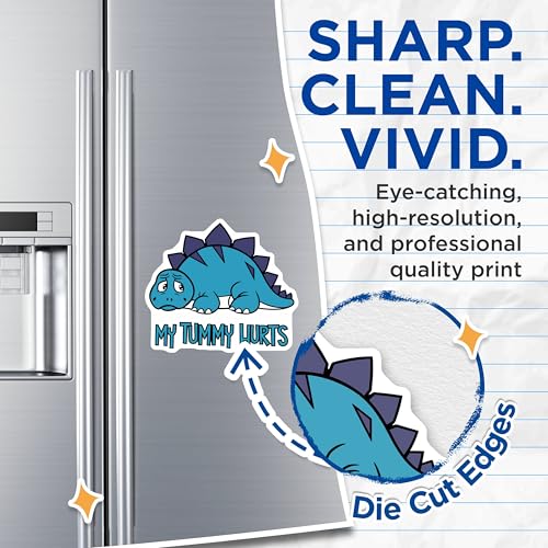 (2 Pack) My Tummy Hurts Magnets - Dinosaur - Cute Animal for Kids - Refrigerator Decor - 5" On Longest Side - for Cars, Fridges, Toolboxes - Made in USA - MAG6743