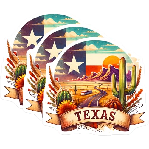(3 Pack) Texas Decals - State Pride - Desert Landscape - Cactus Laptop Decal- 3 Inches On Longest Side - Easy Peel & Apply - Made in USA - 3MCS5885
