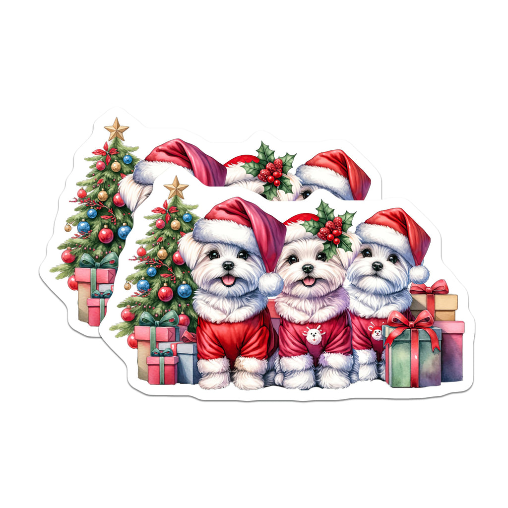 (2 Pack) Christmas Maltese Dog Magnets - Cute Puppy Holiday Decor - Santa Hat Pet Lover Fridge Accessory - 5 Inches On Longest Side - Thick Durable Magnet - Made in USA - MAG28329