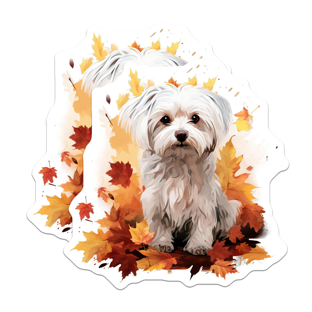 (2 Pack) Maltese Dog Magnets - Autumn Leaves Decor - Fall Season Puppy Art - 5 Inches On Longest Side - Thick Durable Magnet - Made in USA - MAG23282