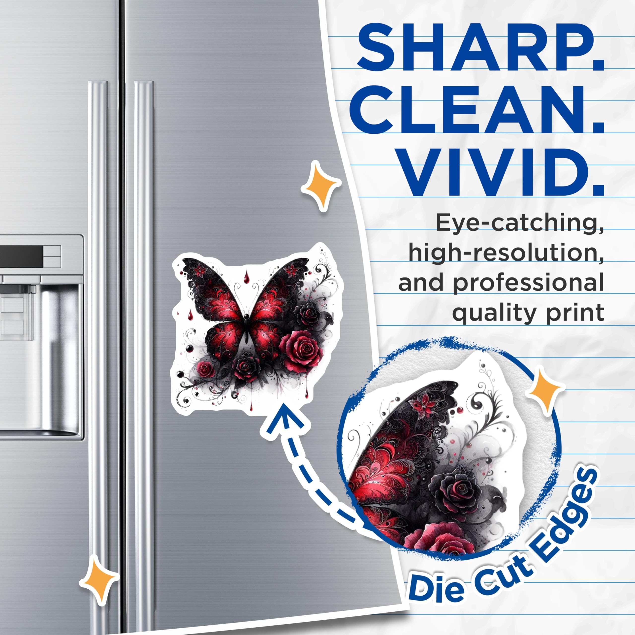 (2 Pack) Butterfly Roses Magnets - Gothic Red Roses Decor - Elegant Floral Butterfly Decor - 5" On Longest Side - Premium Magnet - for Cars, Refrigerators, Toolboxes, Lockers - Made in USA - MAG16011