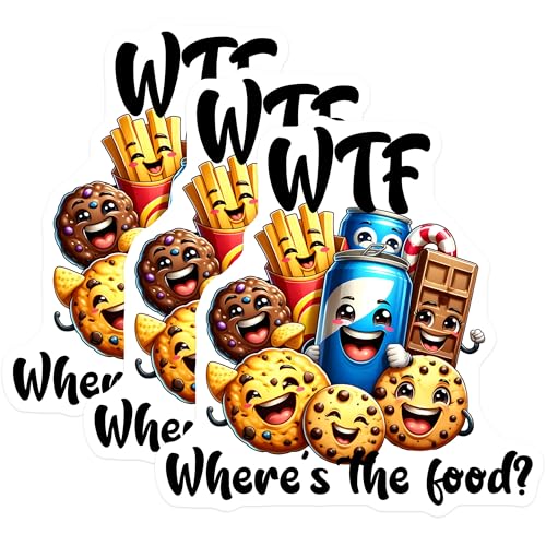 (3 Pack) Funny Food Decals - WTF Where's The Food - Laptop Stickers - 3 Inches On Longest Side - Easy Peel & Apply - Made in USA - 3MCS7554