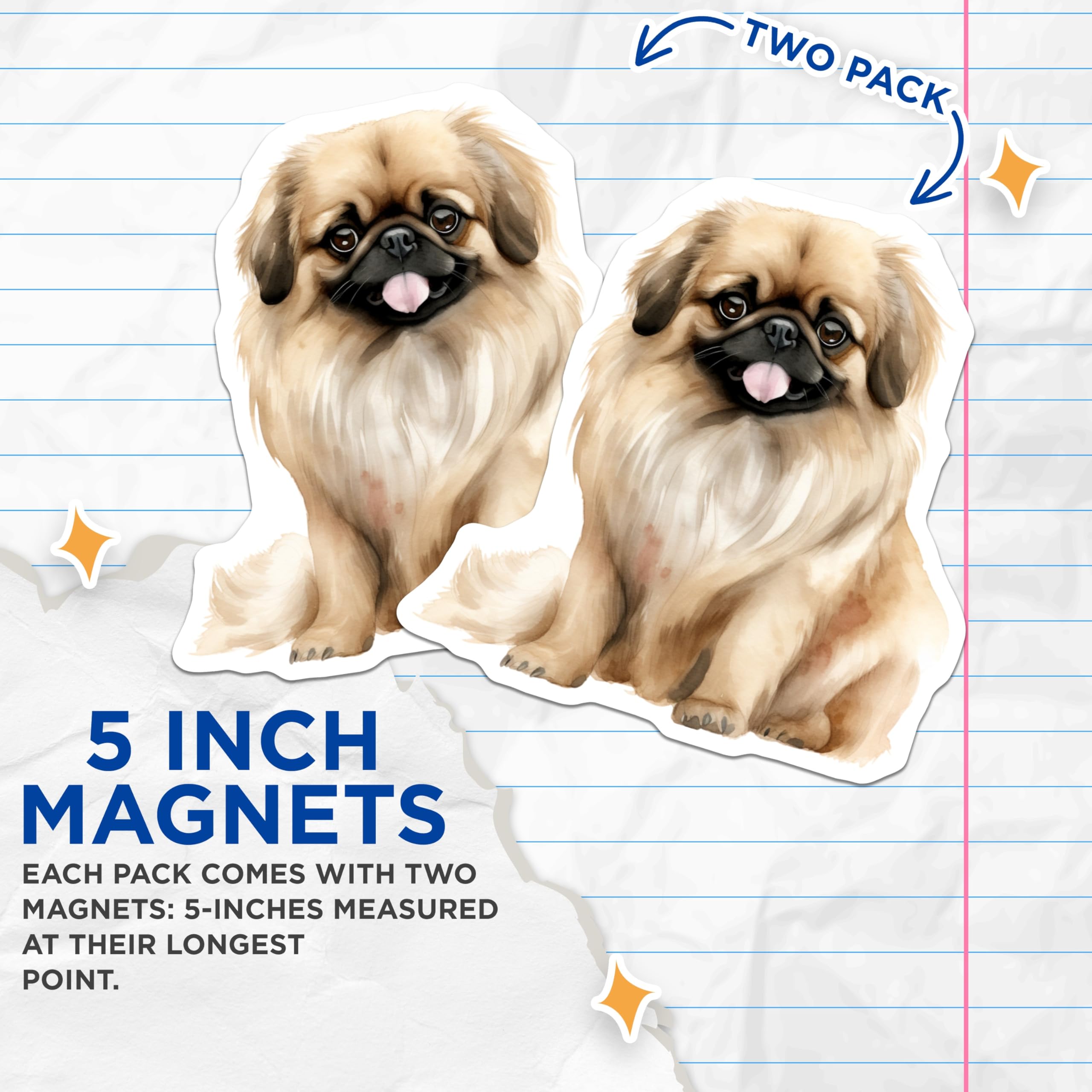(2 Pack) Pekingese Dog Magnets - Cute Watercolor Pet Art - Fluffy Canine Fridge Decor - Dog Owner Supplies - 5 Inches On Longest Side - Thick Durable Magnet - Made in USA - MAG27723