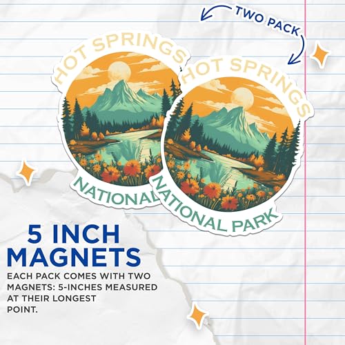 (2 Packs) Hot Springs National Park Magnets - Hiking Hiker Outdoorsman Magnets - 5 Inches On Longest Side - Premium Magnet - for Fridges, Toolboxes, Cars - Made in USA - MAG2480