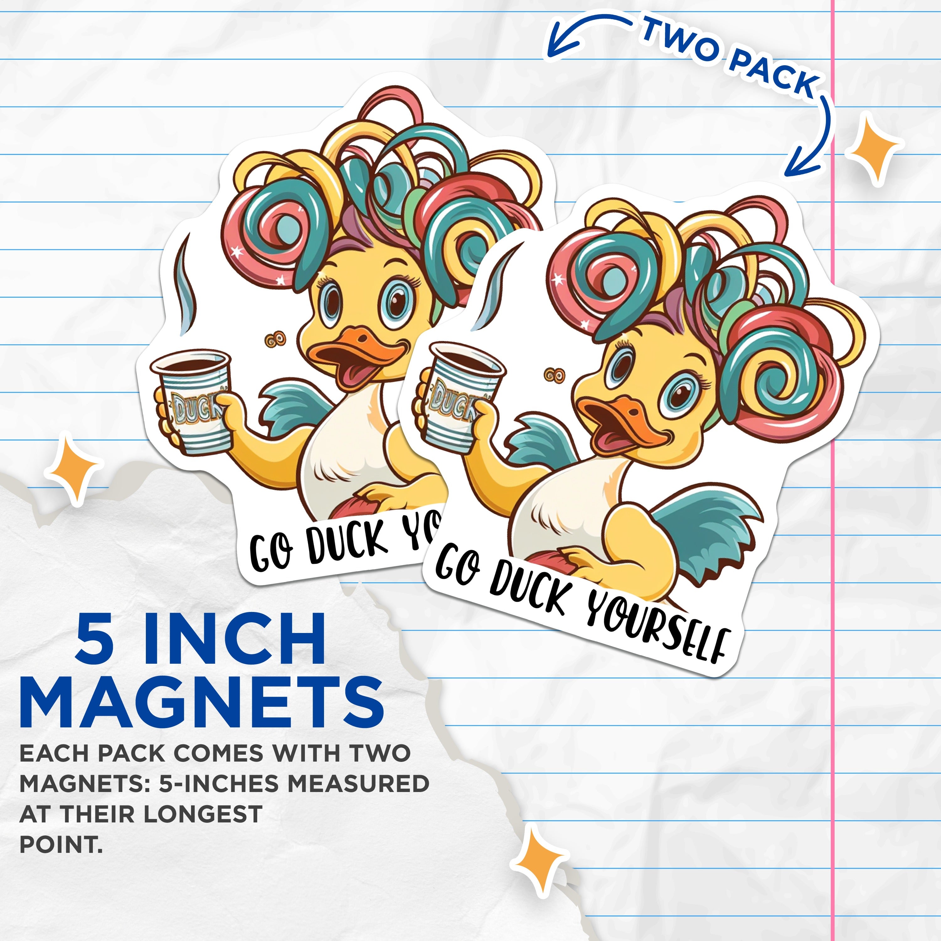 (2 Pack) Funny Duck Magnets - Sarcastic Coffee Animal - Quirky Refrigerator Humor - Whimsical Kitchen Display - 5 Inches On Longest Side - Thick Durable Magnet - Made in USA - MAG37249