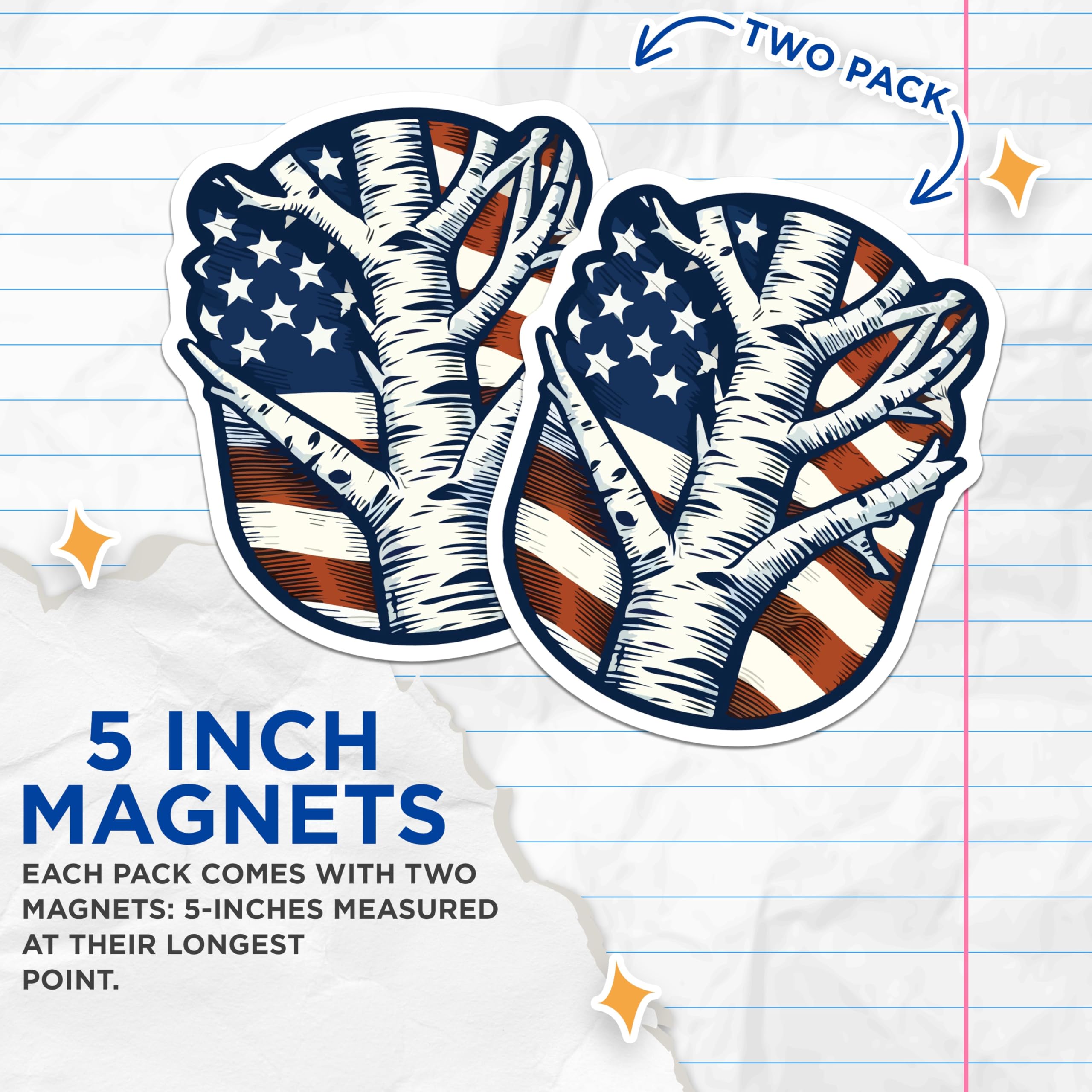 (2 Pack) American Flag Birch Tree Magnets - Patriotic USA Woodland Art Decor - Independence Day Refrigerator Magnets - 5 Inches On Longest Side - Thick Durable Magnet - Made in USA - MAG19700