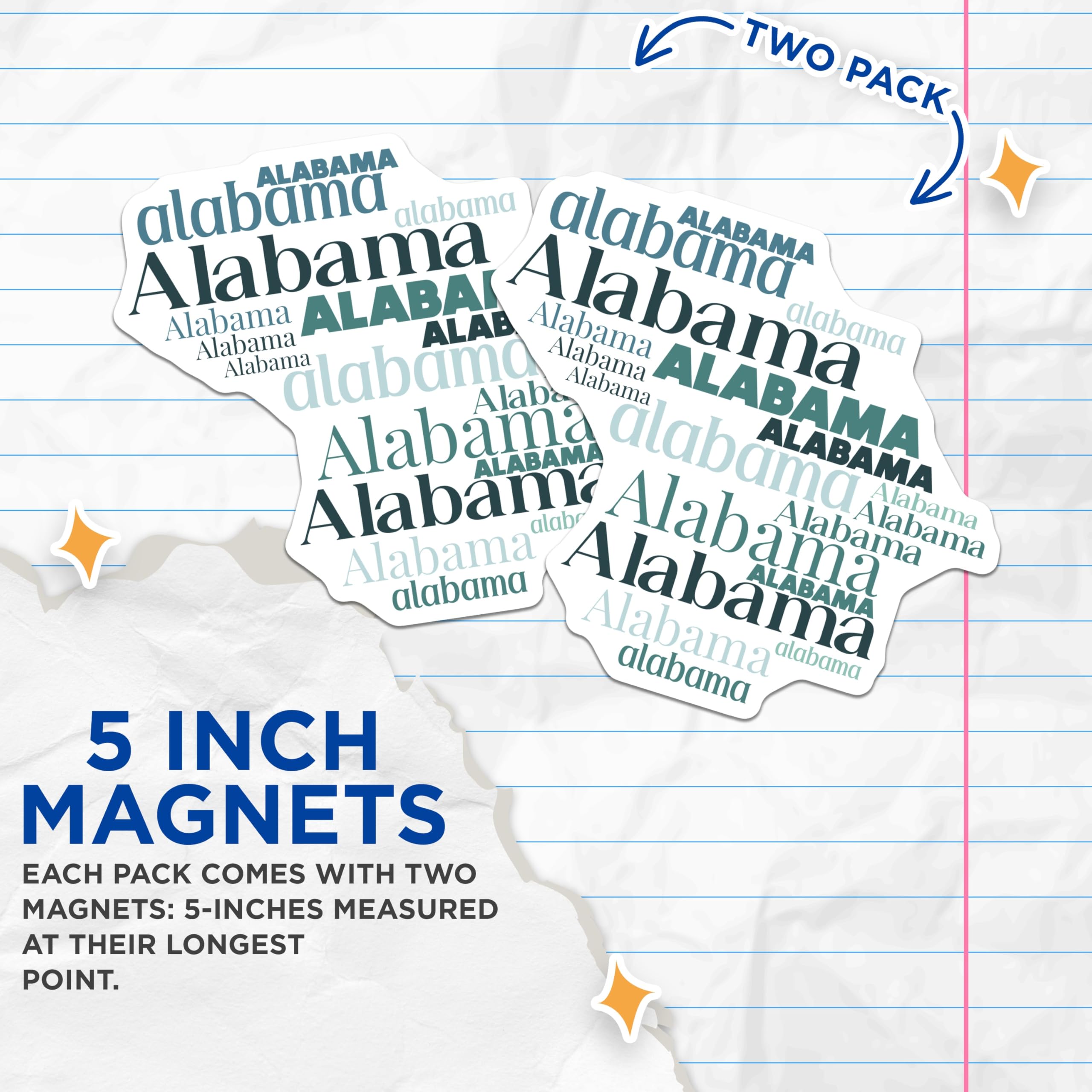 (2 Pack) Alabama State Magnets - Southern State Decor - US State Souvenirs - 5 Inches On Longest Side - Thick Durable Magnet - Made in USA - MAG19143