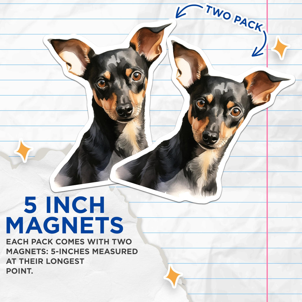(2 Pack) Miniature Pinscher Magnets - Dog Lover Decor - Pet Portrait Art Magnets - 5 Inches On Longest Side - Thick Durable Magnet - Made in USA - MAG28287