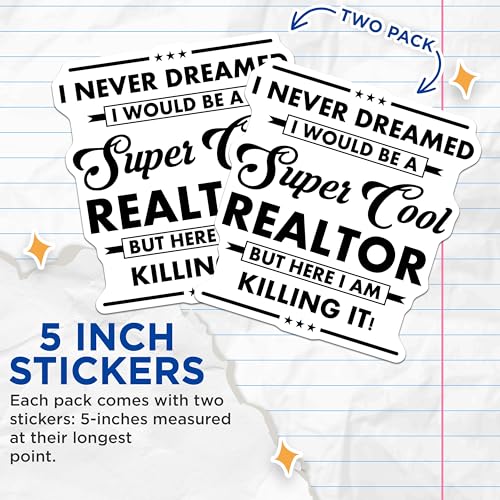 (2 Pack) Cool Realtor Stickers - Real Estate Agent - Success Realtor Decorations - 5" On Longest Side - Sticks to Smooth Flat Surfaces - Made in USA - BMCS6226