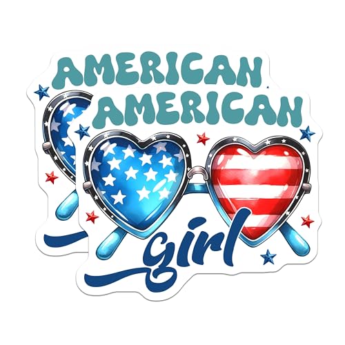 (2 Pack) American Girl Stickers - Patriotic Heart Glasses - USA Pride Pack - 5" On Longest Side - Sticks to Smooth Flat Surfaces - Made in USA - BMCS7445